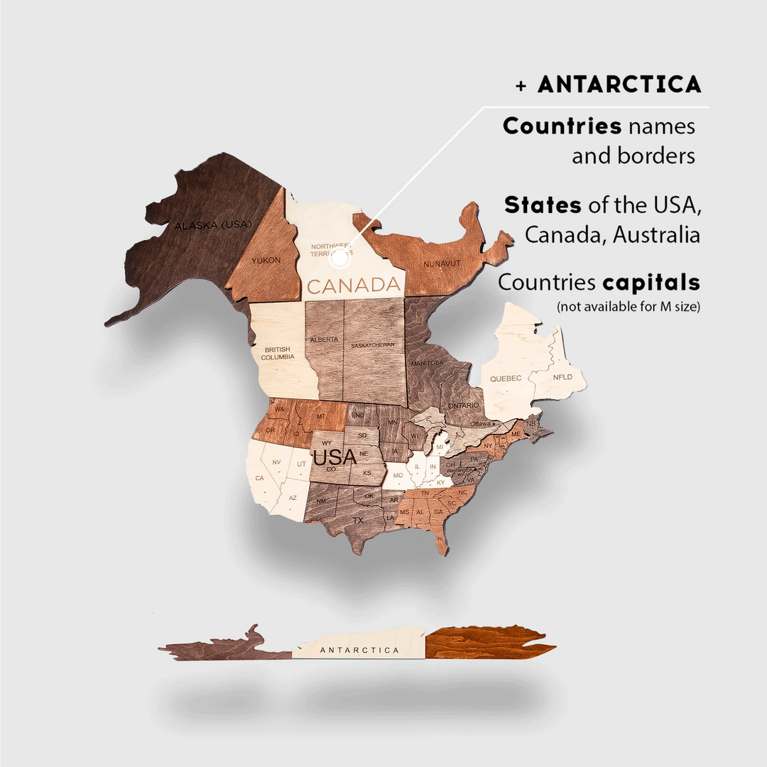 3D Wooden World Map, Multicolor