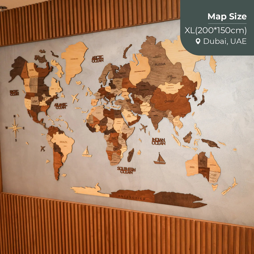 3D Wooden World Map, Multicolor
