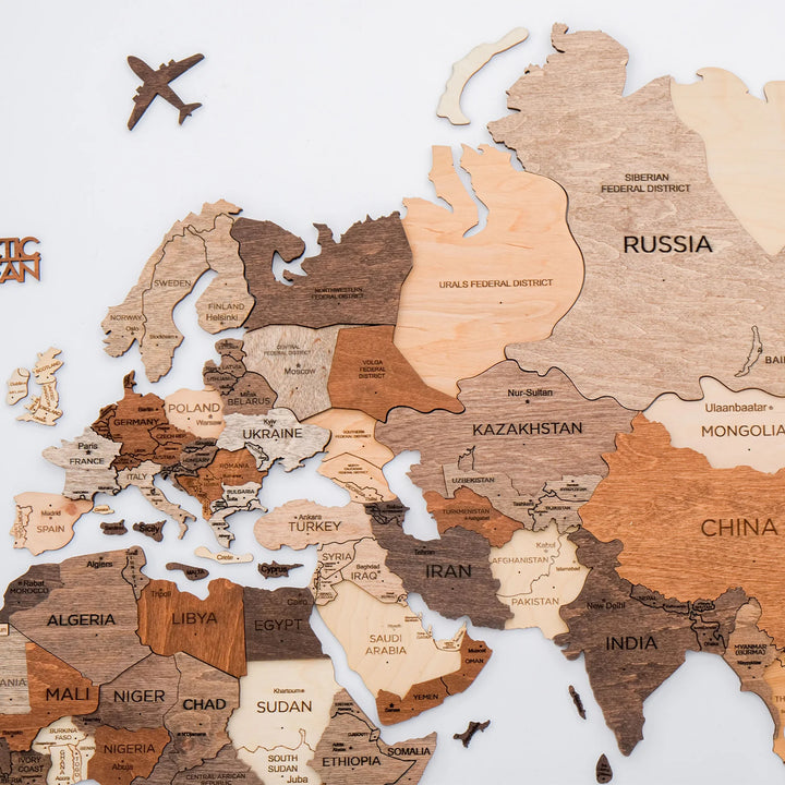 3D Wooden World Map, Multicolor