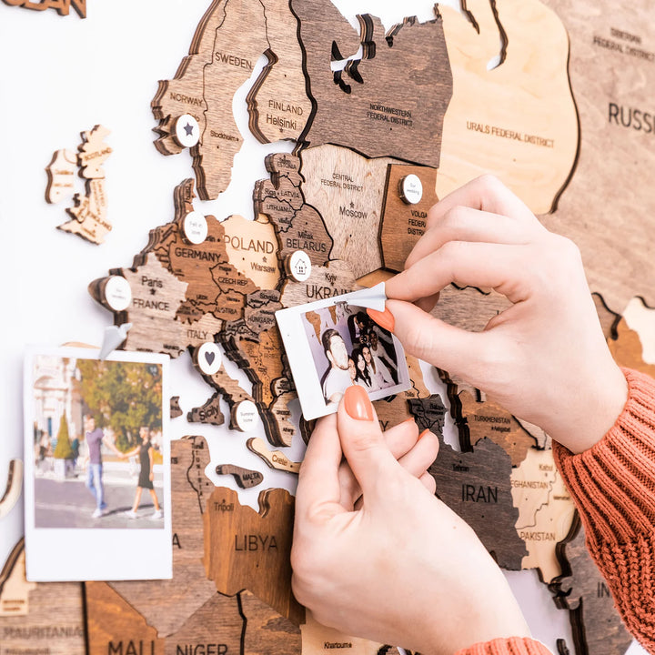 3D Wooden World Map, Multicolor