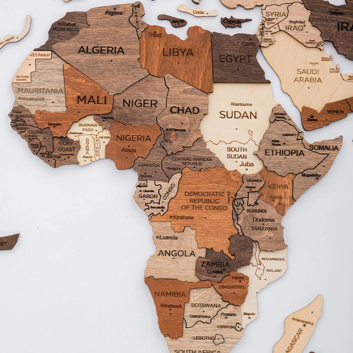 3D Wooden World Map, Multicolor