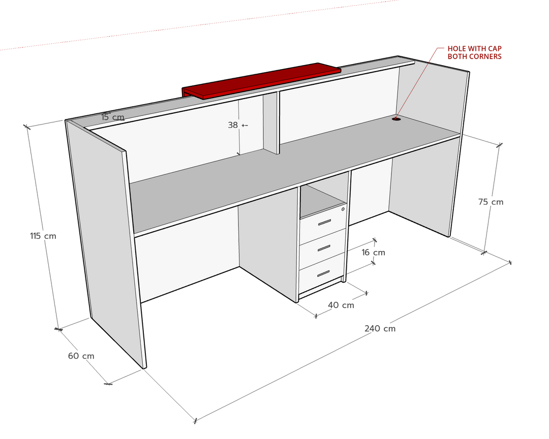 Ace Reception Counter for 2 persons, 240 x 60 x 115 h cms, Custom Made