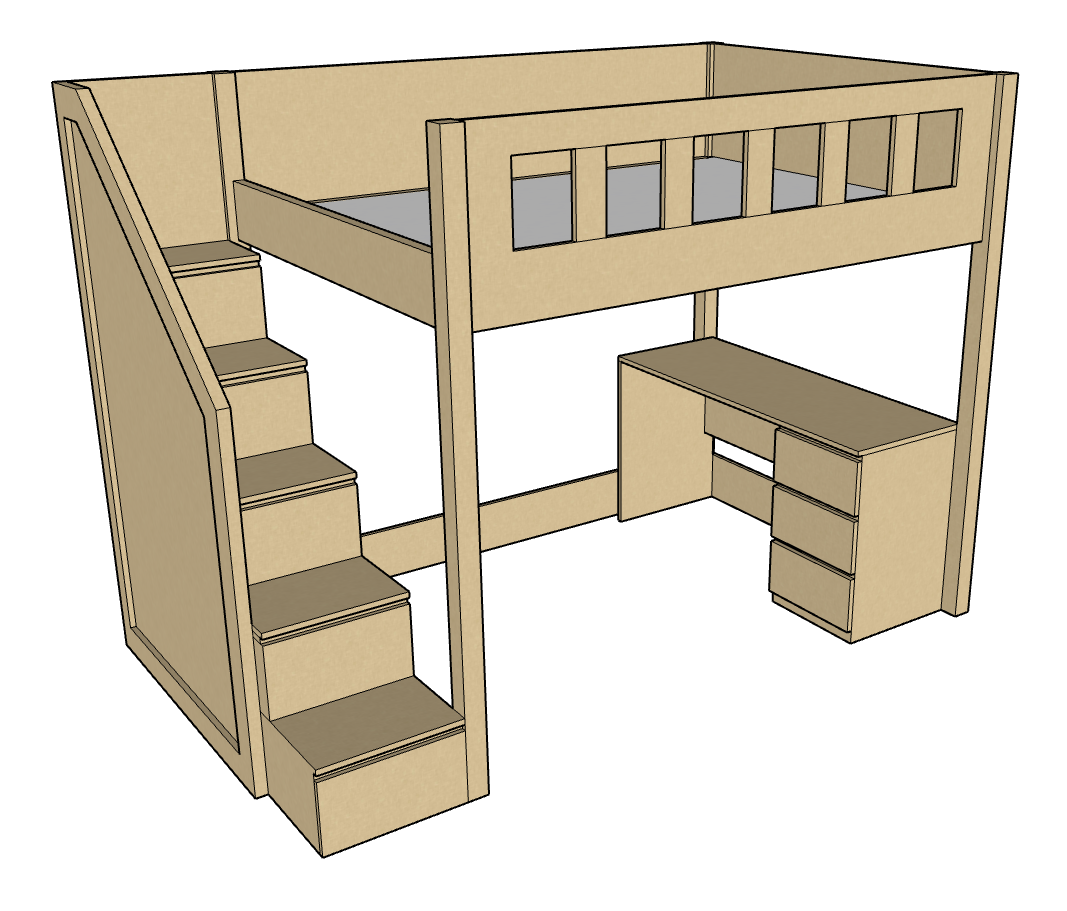Allan Loft Bed with Study Desk, 140 x 200 cms