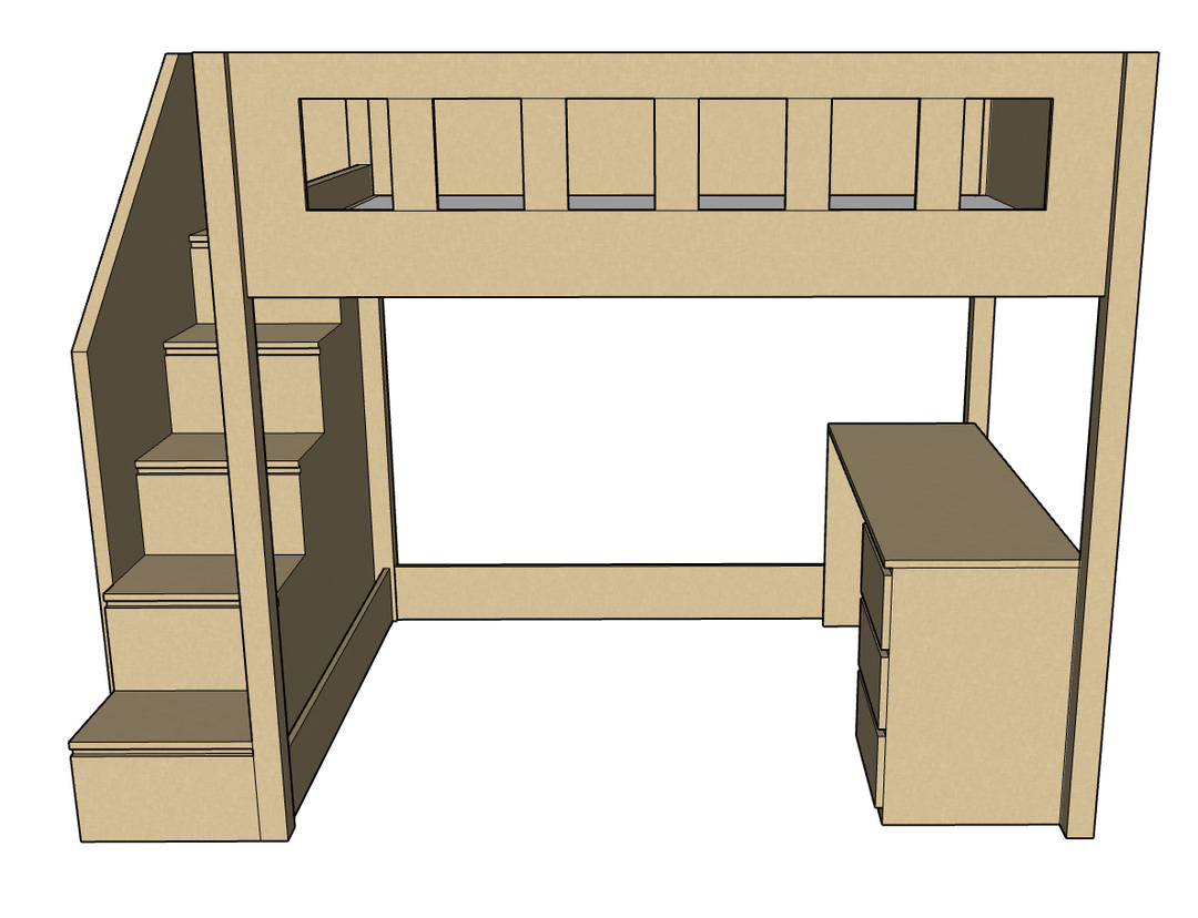 Allan Loft Bed with Study Desk, 140 x 200 cms