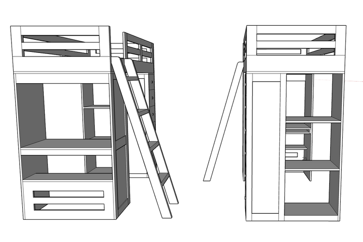 Reno Loft Bed with Desk & Storage