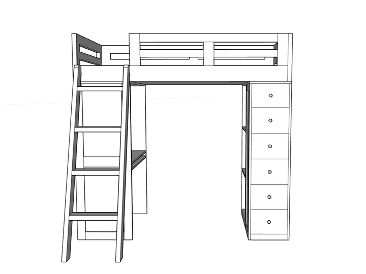 Reno Loft Bed with Desk & Storage