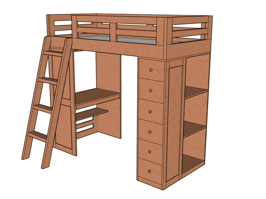 Reno Loft Bed with Desk & Storage
