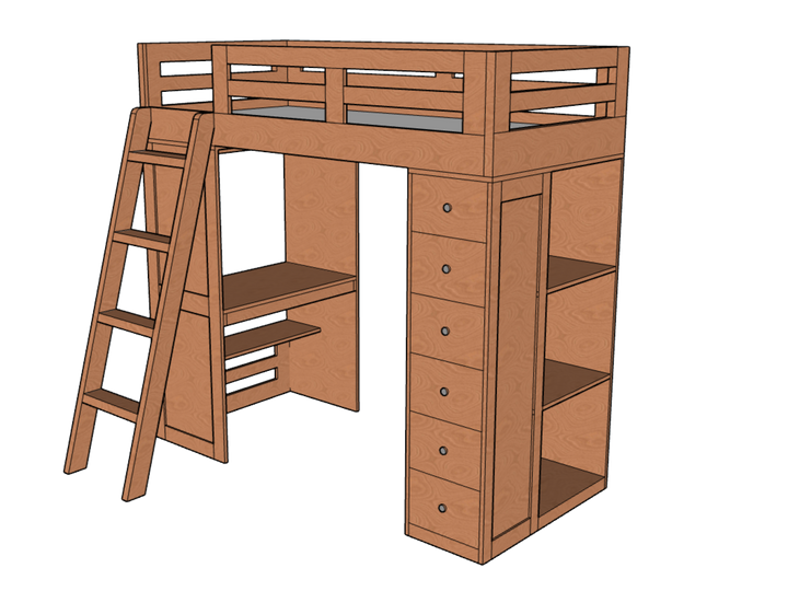 Reno Loft Bed with Desk & Storage