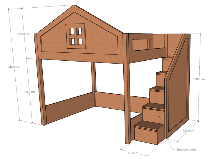 Elega Home Loft Bed, fits Queen 150 x 200 cms Mattress