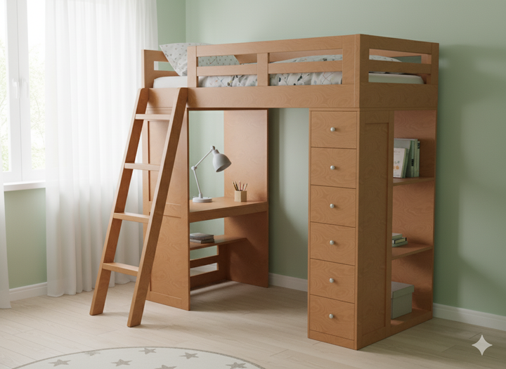 Reno Loft Bed with Desk & Storage