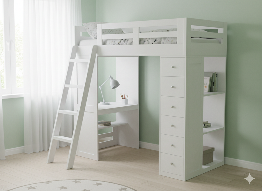 Reno Loft Bed with Desk & Storage