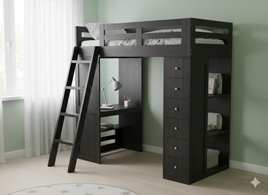 Reno Loft Bed with Desk & Storage