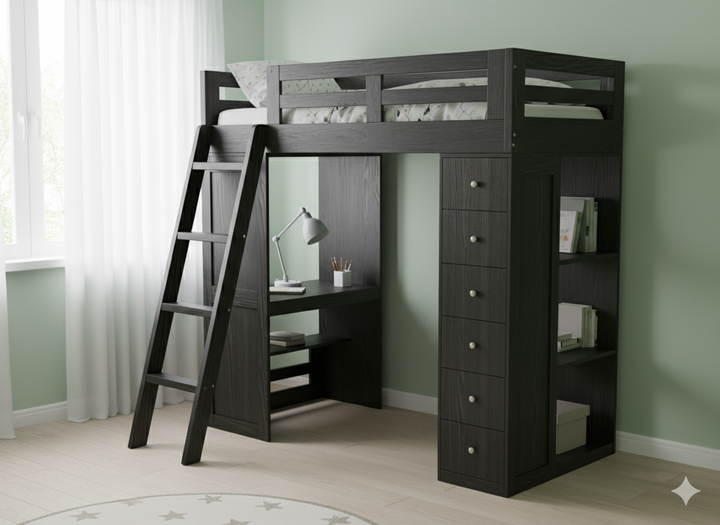 Reno Loft Bed with Desk & Storage