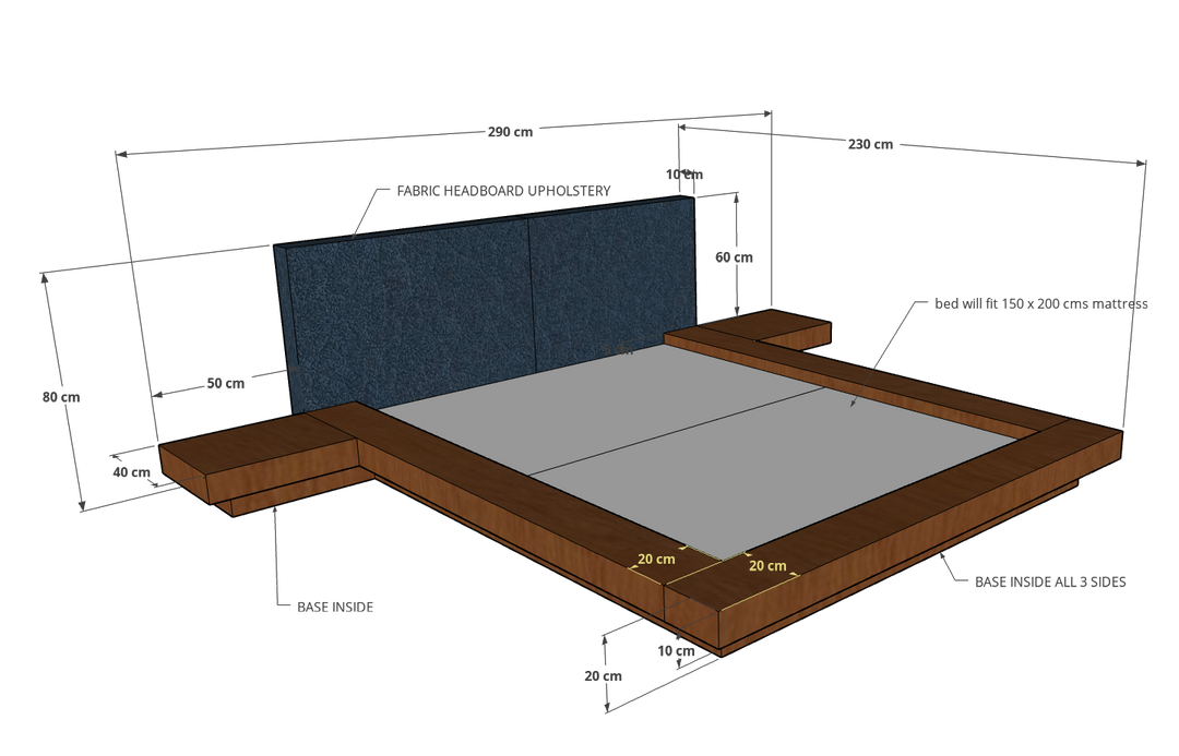 Nagoya Japanese Bed with 2 side tables