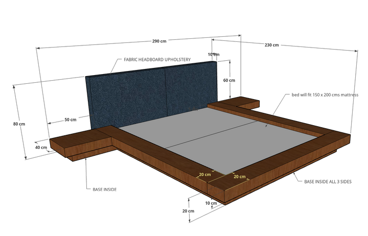 Nagoya Japanese Bed with 2 side tables