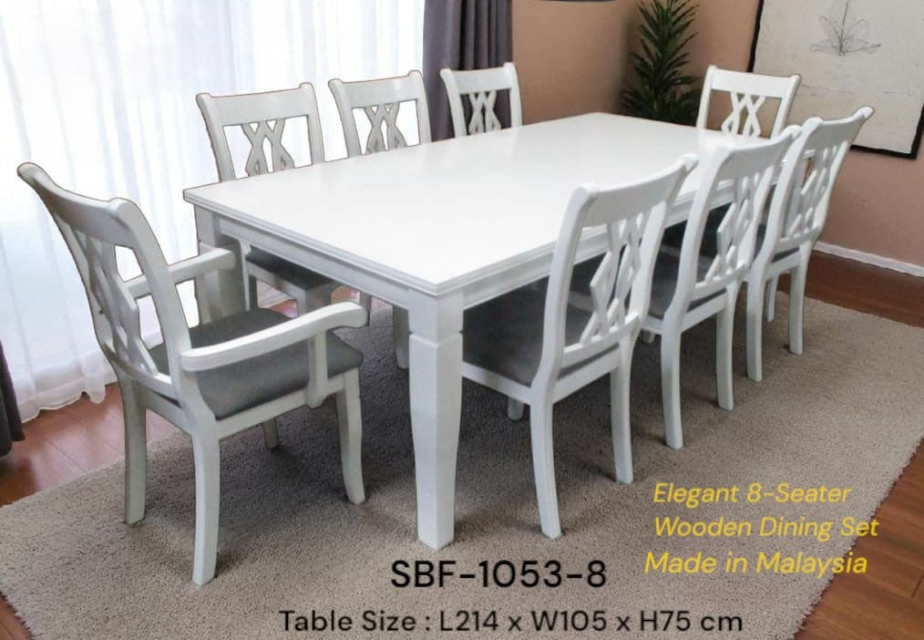 SB1053 Dining Set, 8 Seater, Solid Wood WHITE