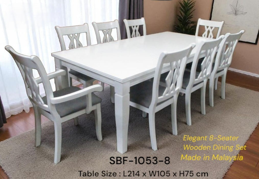 SB1053 Dining Set, 8 Seater, Solid Wood WHITE