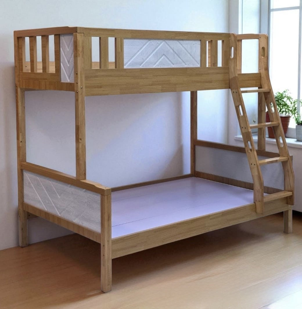 SB Wooden Bunk Bed, 120x190 cms Bottom, 90x190 cms Top, Ready Made