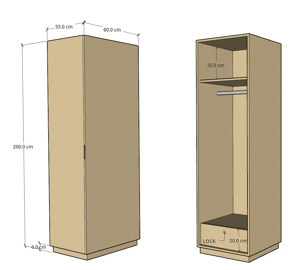 CF 1 Door Wardrobe, Custom Made