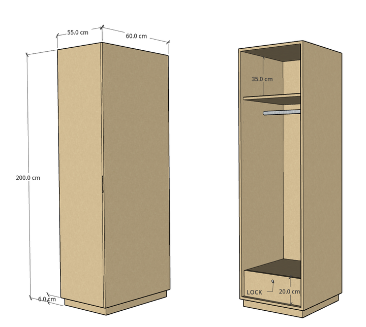 CF 1 Door Wardrobe, Custom Made