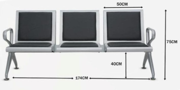 3 Seater Steel Joint Chair with PVC upholstery, Heavy Duty