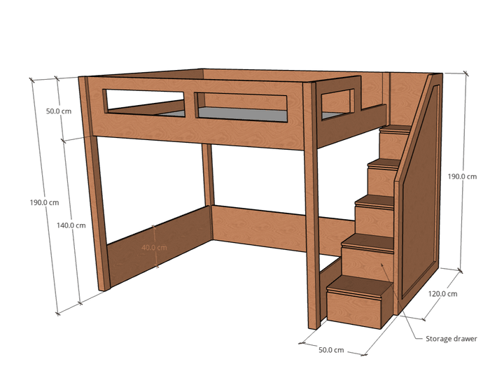 Elega Loft Bed, fits Queen 150 x 200 cms Mattress - Classic Furniture Dubai UAE