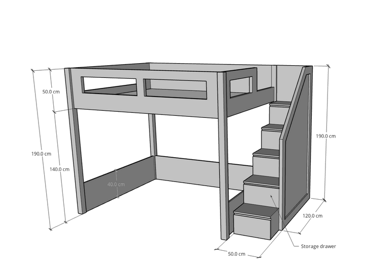 Elega Loft Bed, fits Queen 150 x 200 cms Mattress - Classic Furniture Dubai UAE