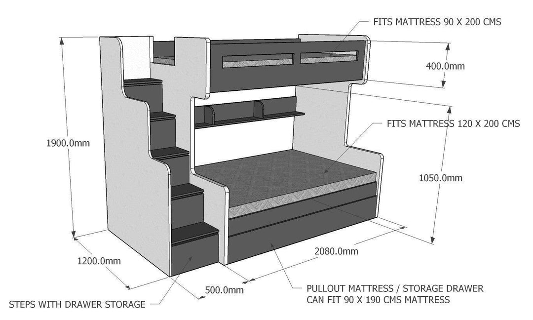 Future Bunk Bed, Single over Twin/Queen Bed with pullout drawer - Classic Furniture Dubai UAE