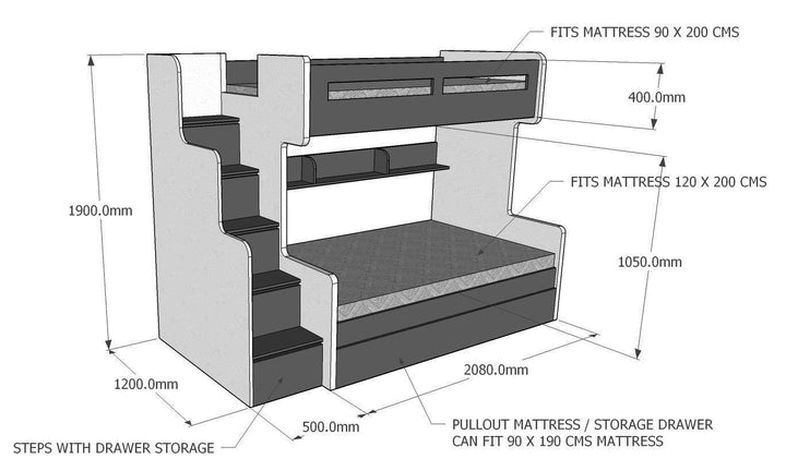 Future Bunk Bed, Single over Twin/Queen Bed with pullout drawer - Classic Furniture Dubai UAE